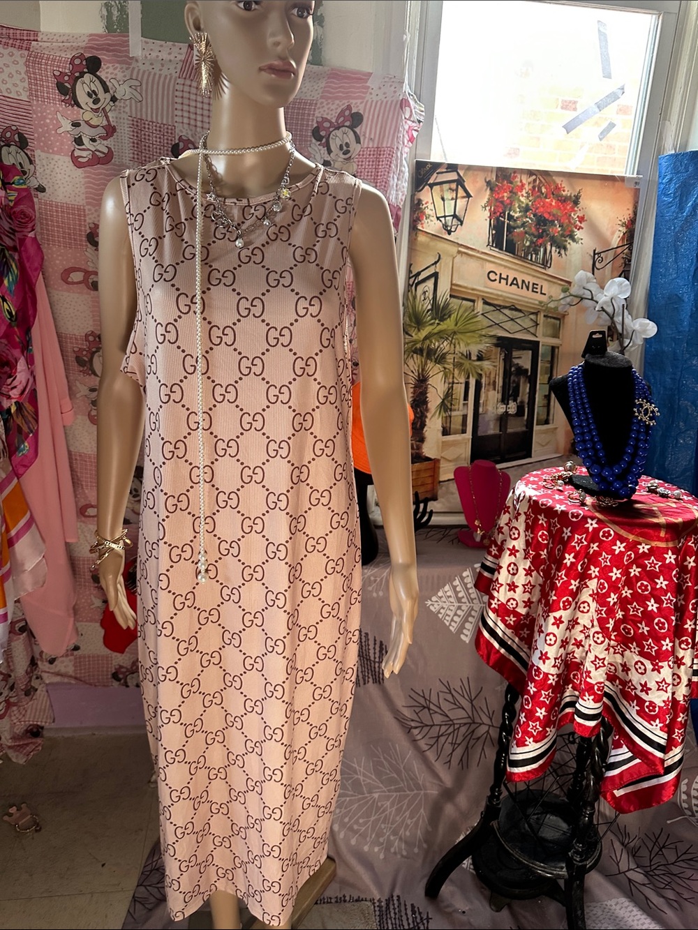 Sleeveless Pink Logo-Print Shift Dress